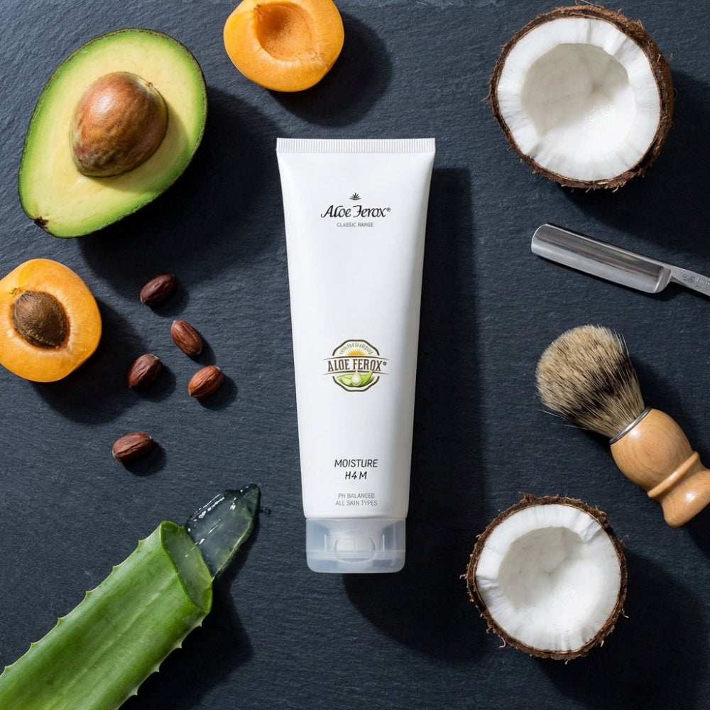 Aloe Ferox product with natural ingredients on a dark surface