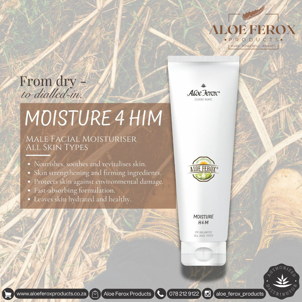 Aloe Ferox Male Facial Moisturizer on a textured background