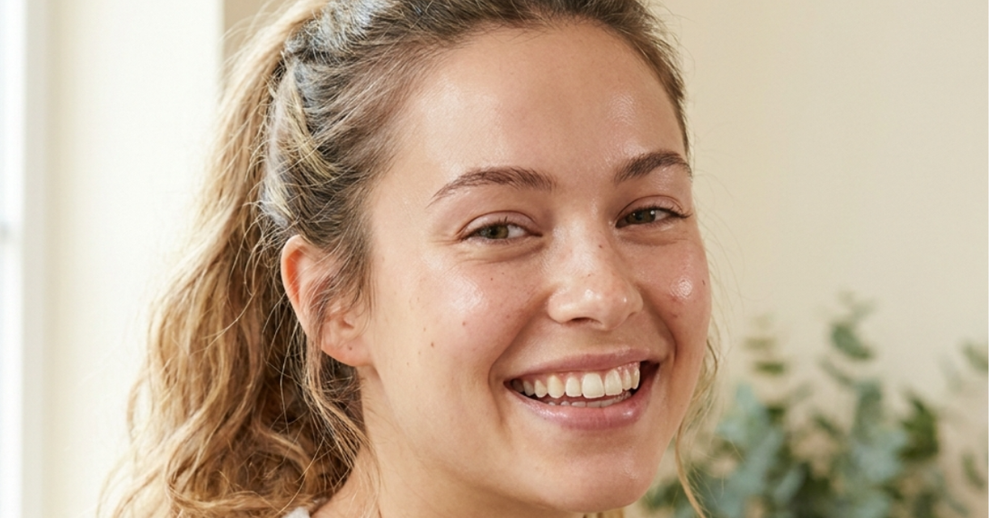 Young teen up close face showing clear healthy skin