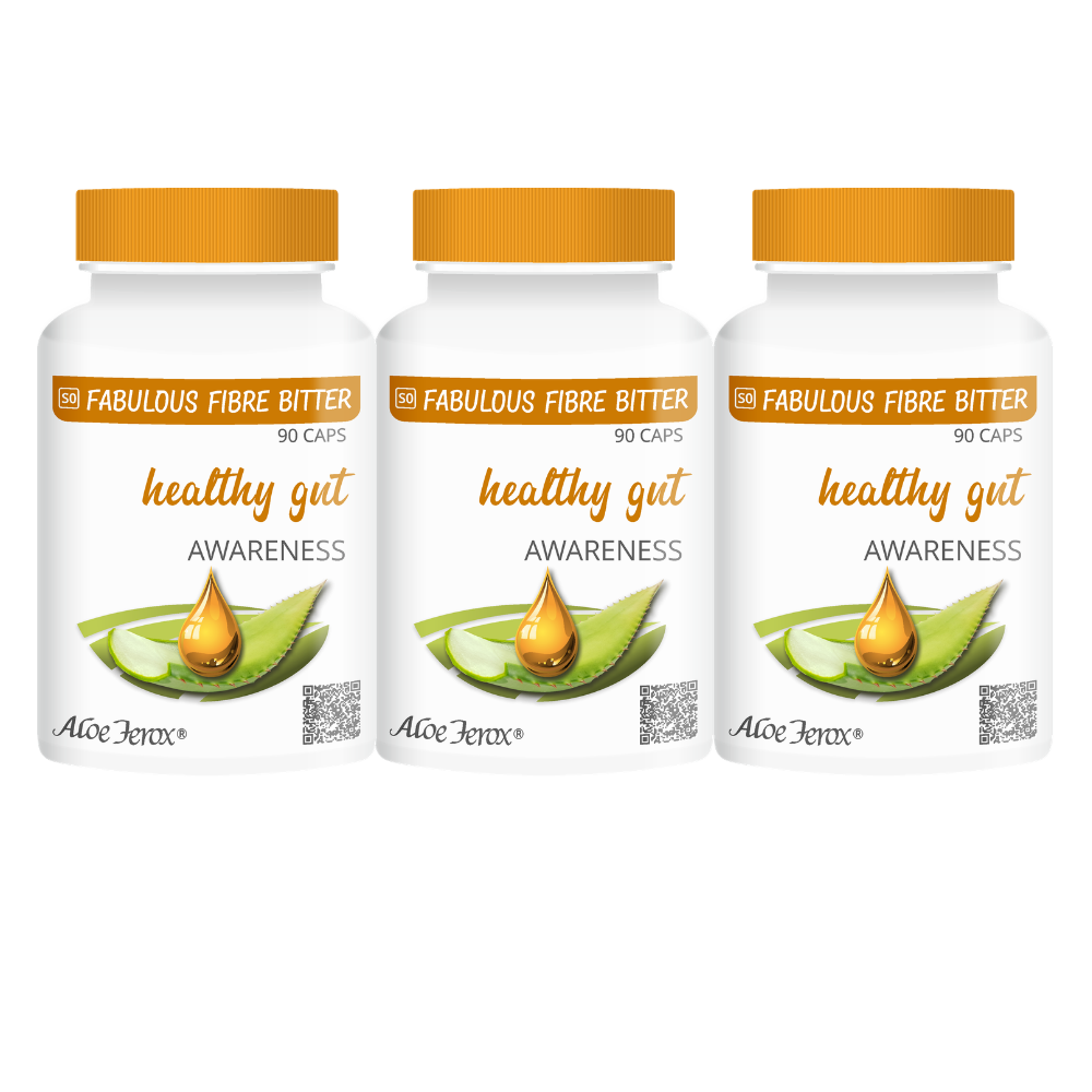 Three bottles of Fabulous Fibre Bitter with a white background