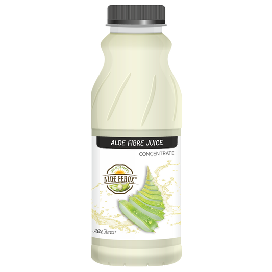 Bottle of Aloe Ferox juice concentrate on a white background