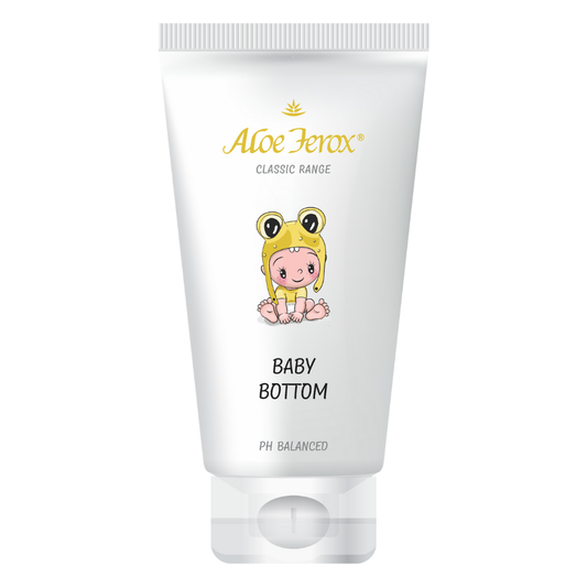 Aloe Ferox Baby Bottom tube/balm, soothing skincare balm for baby’s delicate bottom area, formulated with aloe for gentle care.