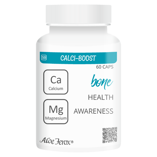 Aloe Ferox Calci-Boost. Daily calcium and magnesium support formula with aloe ferox extract to promote strong bones and joints.