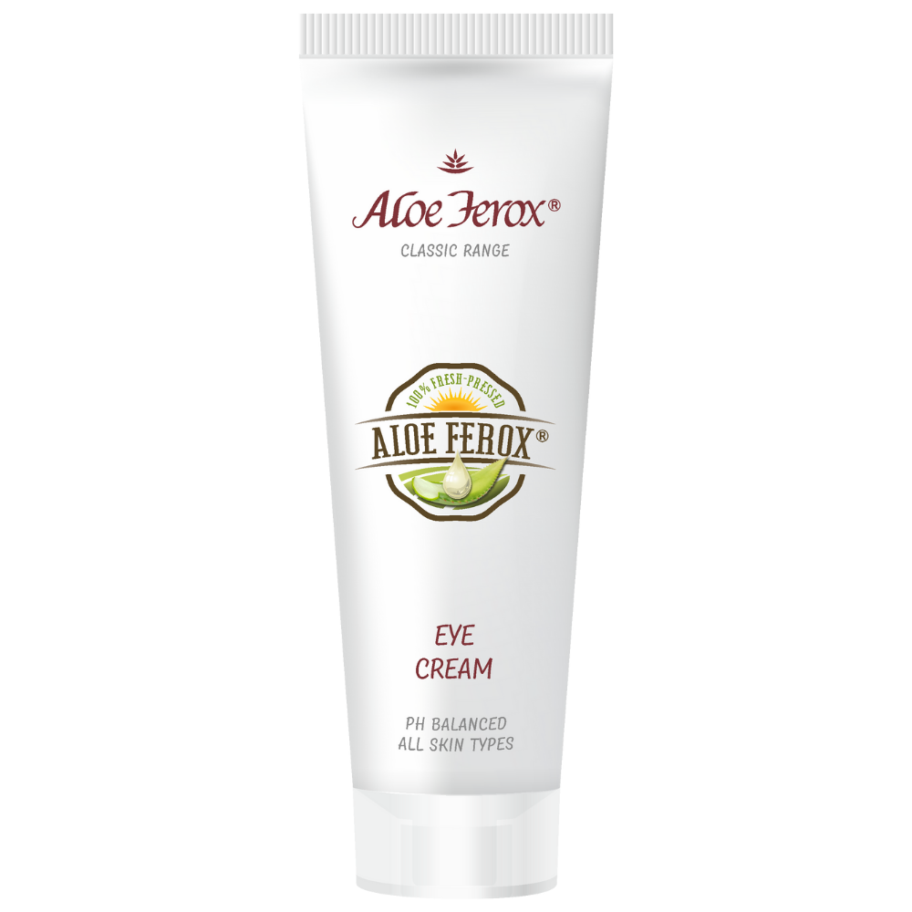 Aloe Ferox Eye Cream tube. Aloe ferox infused eye contour cream for smoothing, brightening and protecting the delicate eye area