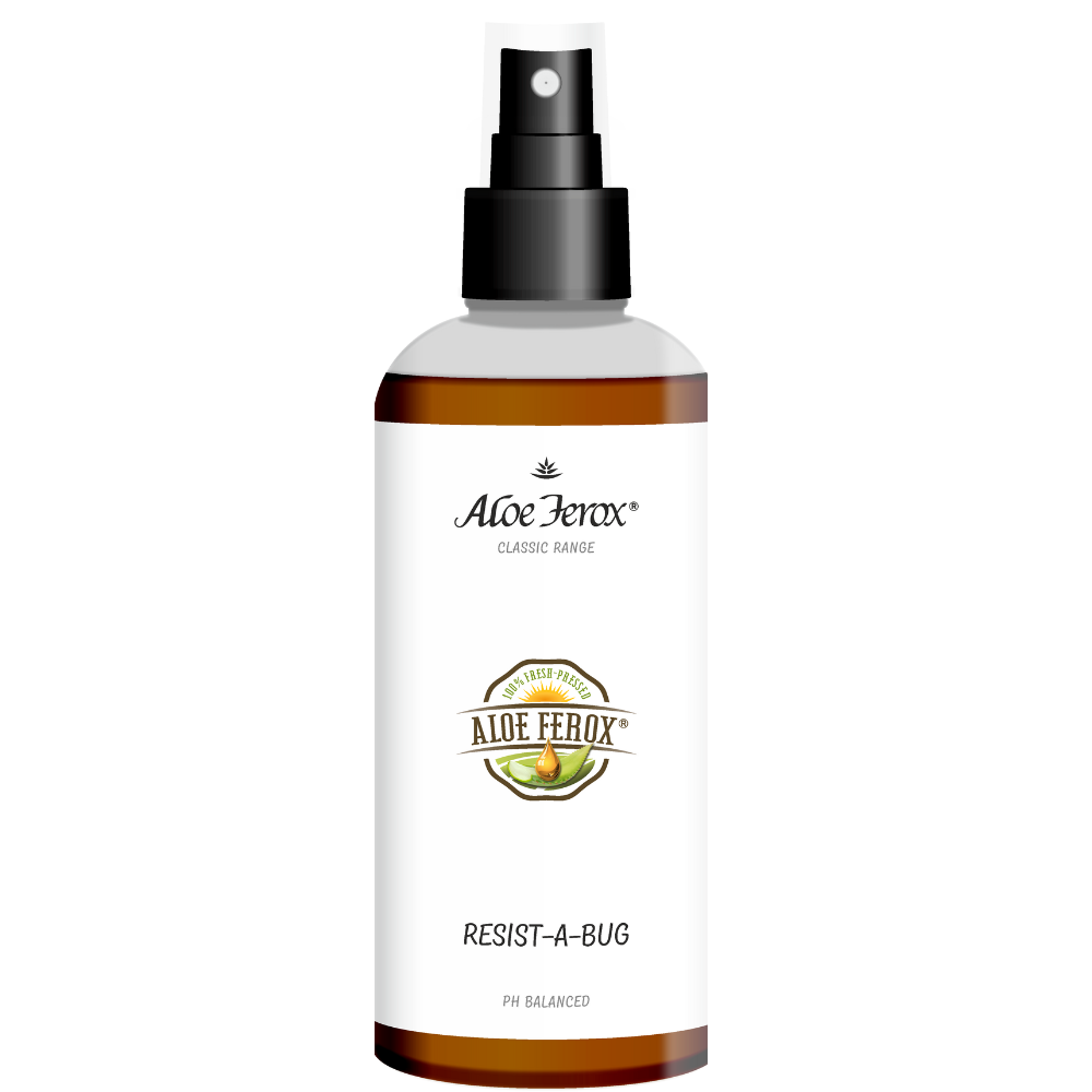 Aloe Ferox Resist-A-Bug spray bottle on a white background