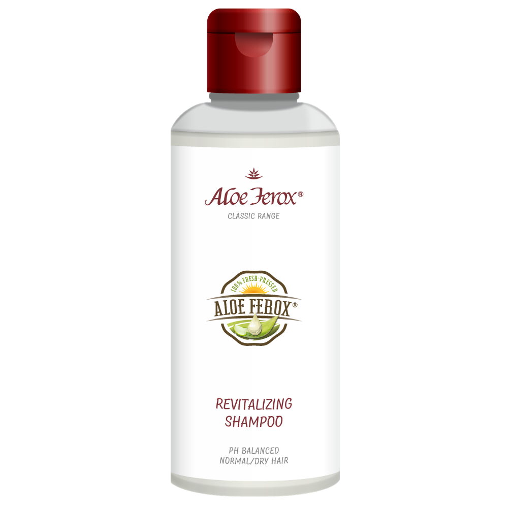 Aloe Ferox revitalizing shampoo bottle on a white background