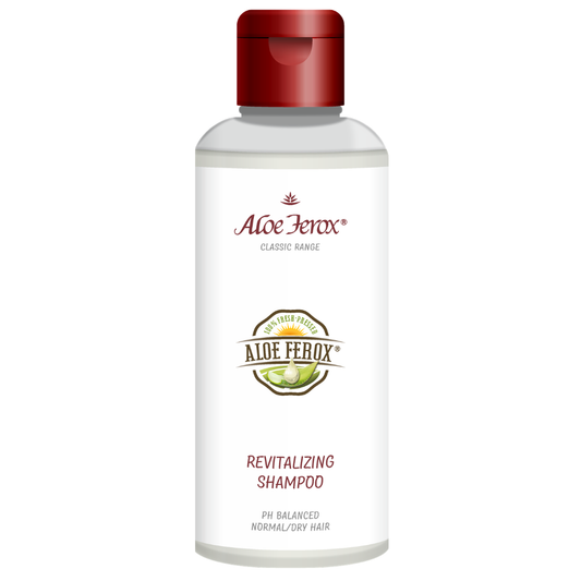 Aloe Ferox revitalizing shampoo bottle on a white background