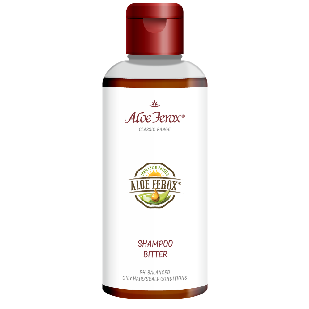 Aloe Ferox bitter shampoo bottle on a white background