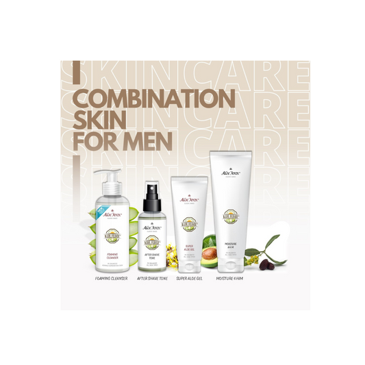 Skincare set combination skin for men. Containing Foaming Cleanser,
Aftershave Tone, Super Aloe Gel
Moisture 4 Him