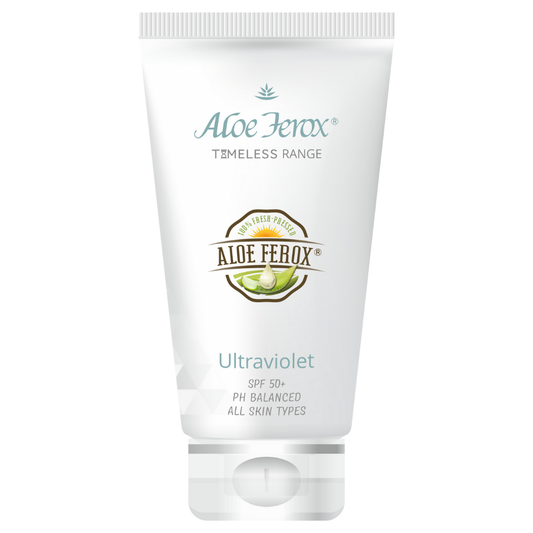 Ultraviolet is a broad spectrum sunscreen lotion enriched with sustainable nutrient-rich aloe from Albertinia in the beautiful Western Cape. SPF50+ Protection. Anti Ageing ingredients
