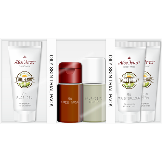 The ideal travel companion or to test the products before comitting to full size. Oily Skin Trial Pack.  Contains the following products: AM facewash, Toner, AM gel, AM Moisturizer and night cream